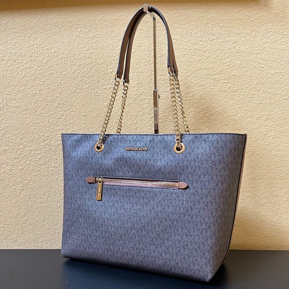 Michael Kors Jet Set Large Front Pocket Tote Bag + Double Zip Wallet MK Brown - Picture 5 of 16